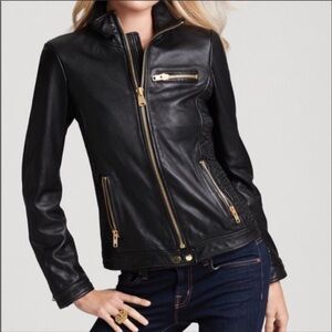 Via Spiga Black Leather Jacket with Gold Accents